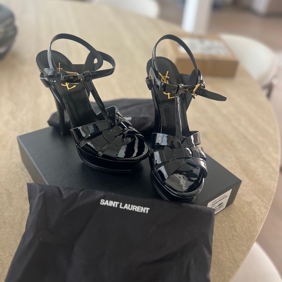 YSL Saint Laurent Black Mezzo Vitello Stiletto Heels (8) - Picture 6 of 9